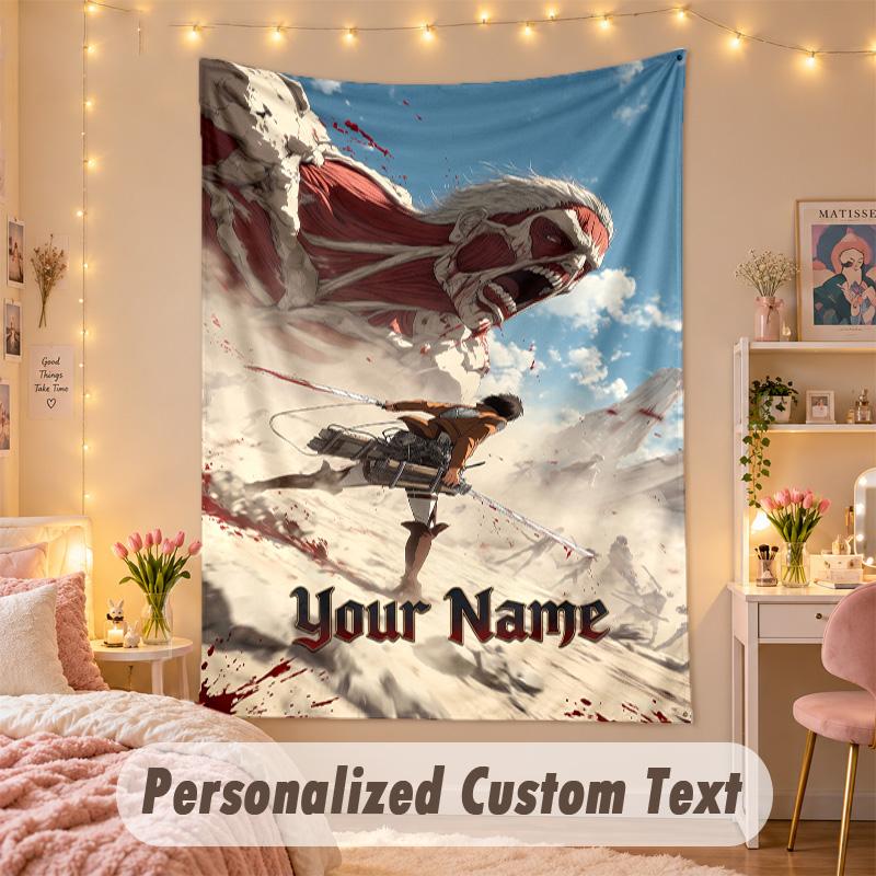 Custom Personalized Tapestry,Attack on Titan Print Custom Name Text Wall Art Hanging for Bedroom