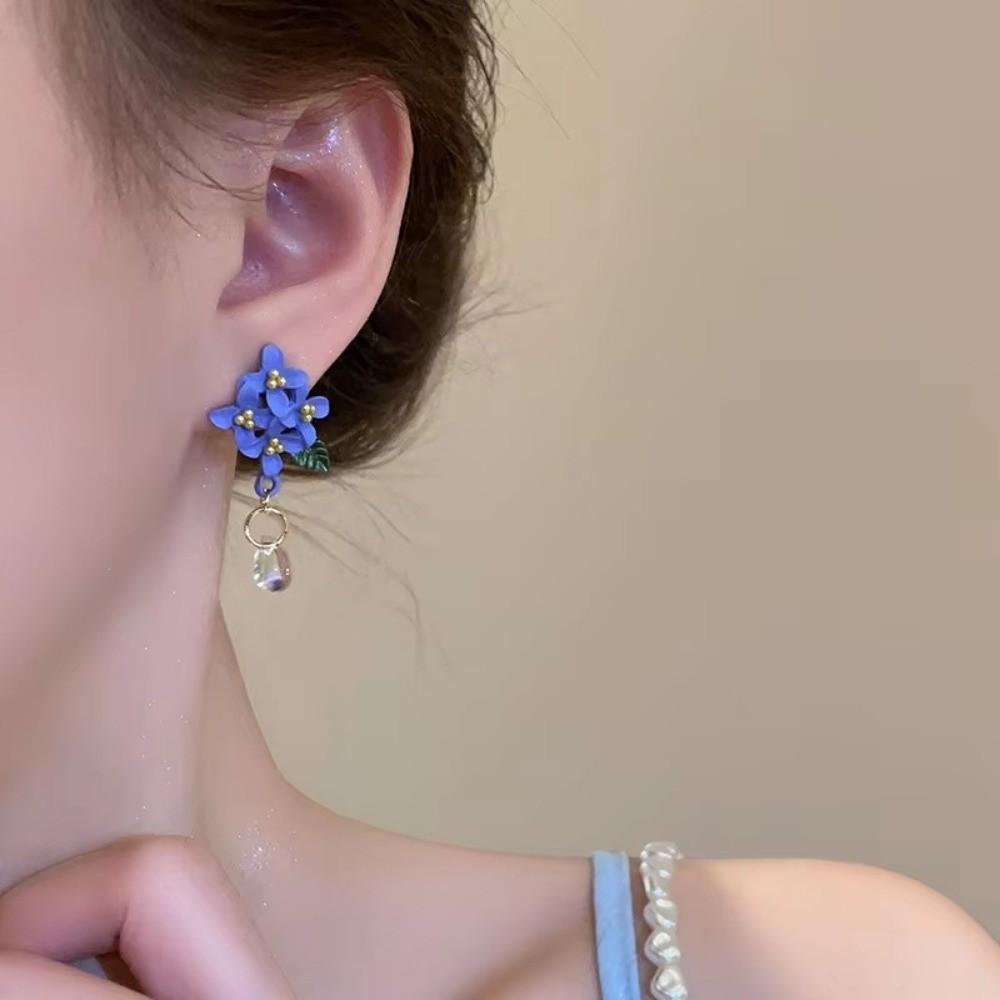 Blue Color Orchid Earrings Sweet Flower Earrings Ethnic Style Girl Ear Jewelry Gift