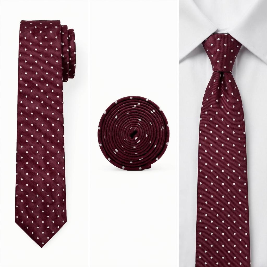 SHLAX&WING Red Polka Dot Maroon Wedding Tie for Men, Long, 160cm