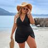 One-Piece Swimsuit Halter Backless High Waist Adjustable Straps Removable Pads Monokini Patchwork Color Swimwear