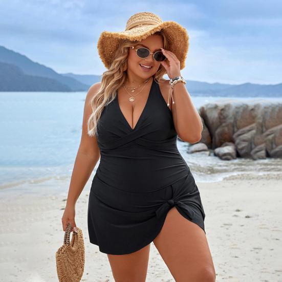 

One-Piece Swimsuit Halter Backless High Waist Adjustable Straps Removable Pads Monokini Patchwork Color Swimwear XL зелений