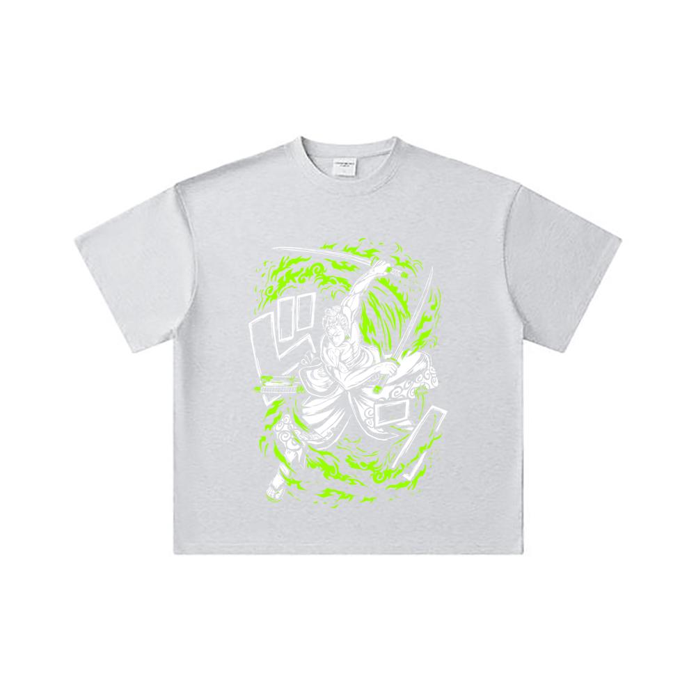 260 GSM Double Yarn 32 Count 100% Cotton One Piece V66 Zoro Print Unisex Heavy Cotton T Shirt