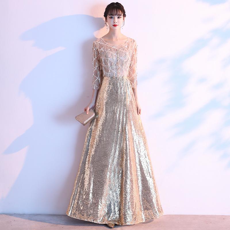 Large Size Evening Dress Dress Women's New Fat Mm Temperament Thin Sequins Celebrity Host High-end Atmospheric Chorus Performance Clothes
