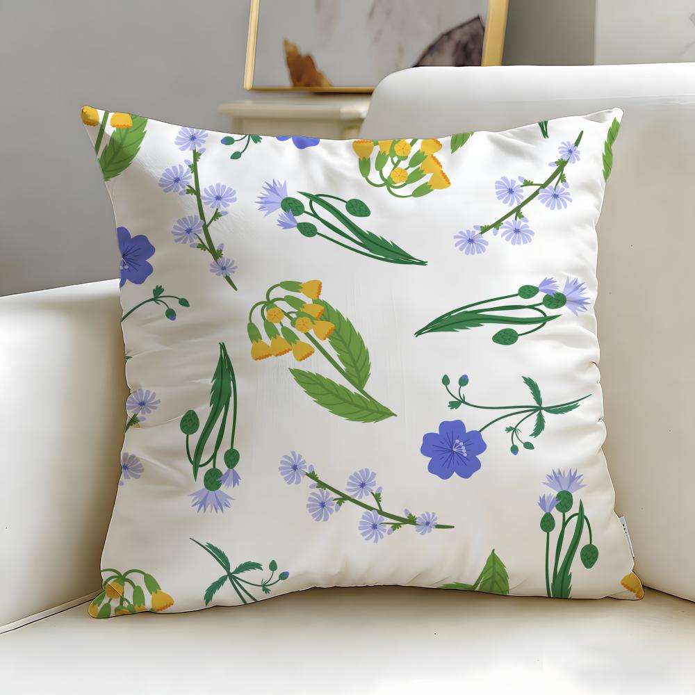 Classic Theme Spring Wildflowers Cushion Cover Soft & Easy-Wash Pillow Case – Versatile for Couch, Bed, Travel and Office