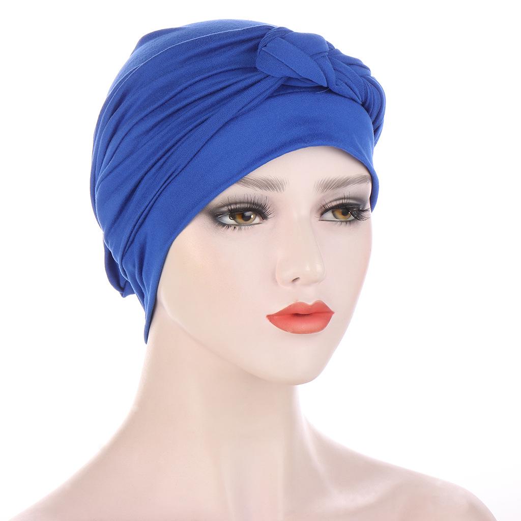 Multicolor Side Braid Soft Headscarf Hat for Muslim Women and Chemotherapy Patients