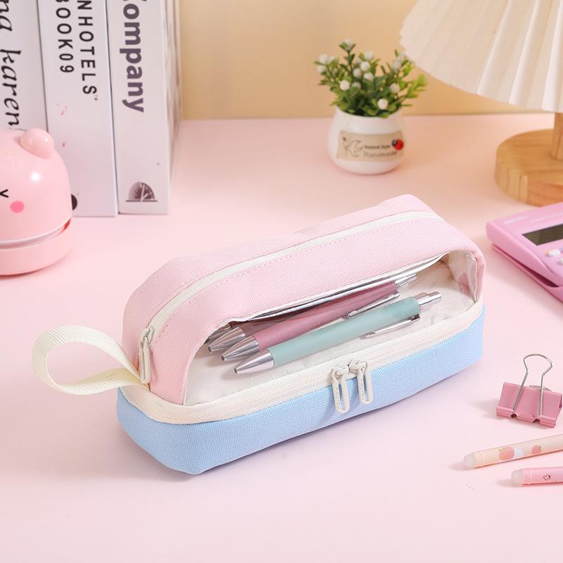 Large Capacity Multi-Layer Pencil Case with Transparent Mesh - Square and Round Design for Middle School Students