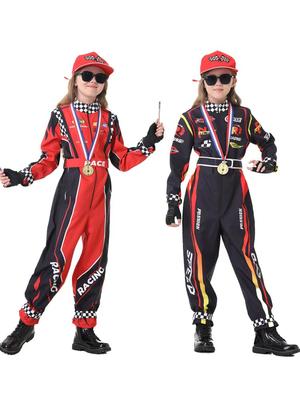 תחפושת Cosplay מרוצים לילדים, אוברול עם חגורה, סט לילדים ולילדות, תחפושות ביצועים בנושא מרוצים