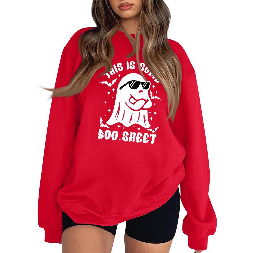 Damenmode Rundhals Langarm Kapuzenpullover Halloween Kleiner Aufdruck Kapuzenpullover