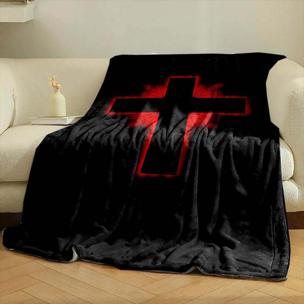 Red Glow Cross Blanket Printed Blanket for Living Room Bed Couch Lunch Break Soft Cozy Blanket for Friend's Festival Gift