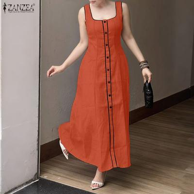 Women Square Collar Summer Casual Sleeveless Dress
