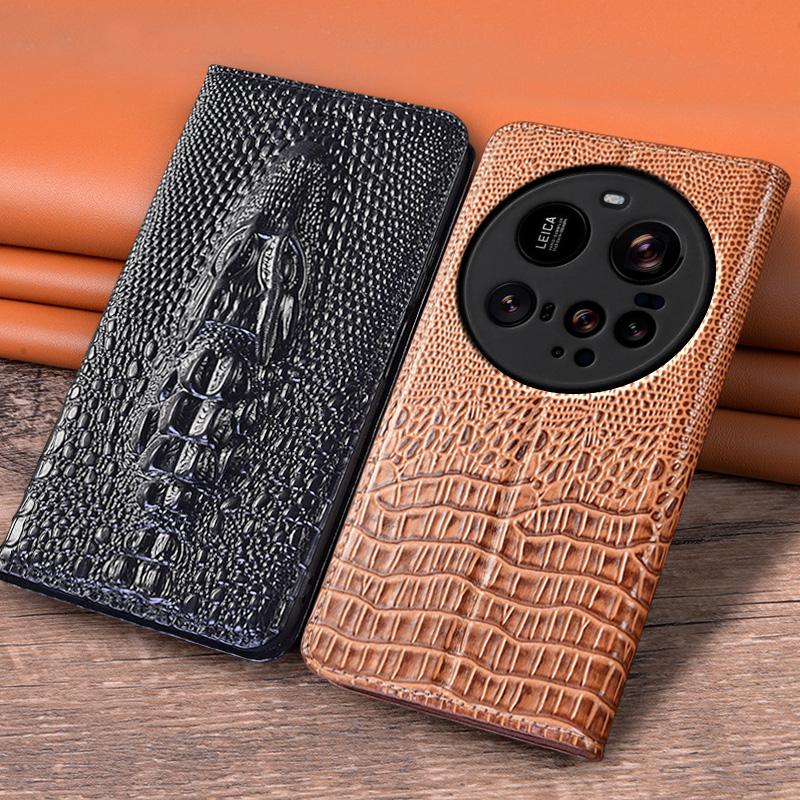 For XIAOMI Mi 15 Ultra 15Ultra 5G Flip Case 3D Crocodile Head Magnetic Cover Cowhide Genuine Leather Card Pocket Wallet Covers
