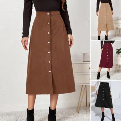 Gonna longuette monopetto tinta unita Abito invernale in velluto a coste a vita alta a vita alta Streetwear