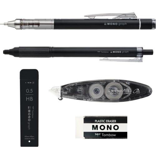 

Канцелярский набор Tombow Pencil MONO Grayscale Black, 5 предметов (механический карандаш, механический грифель, ластик, шариковая ручка, корректирующая лента) PCC-541AAZ