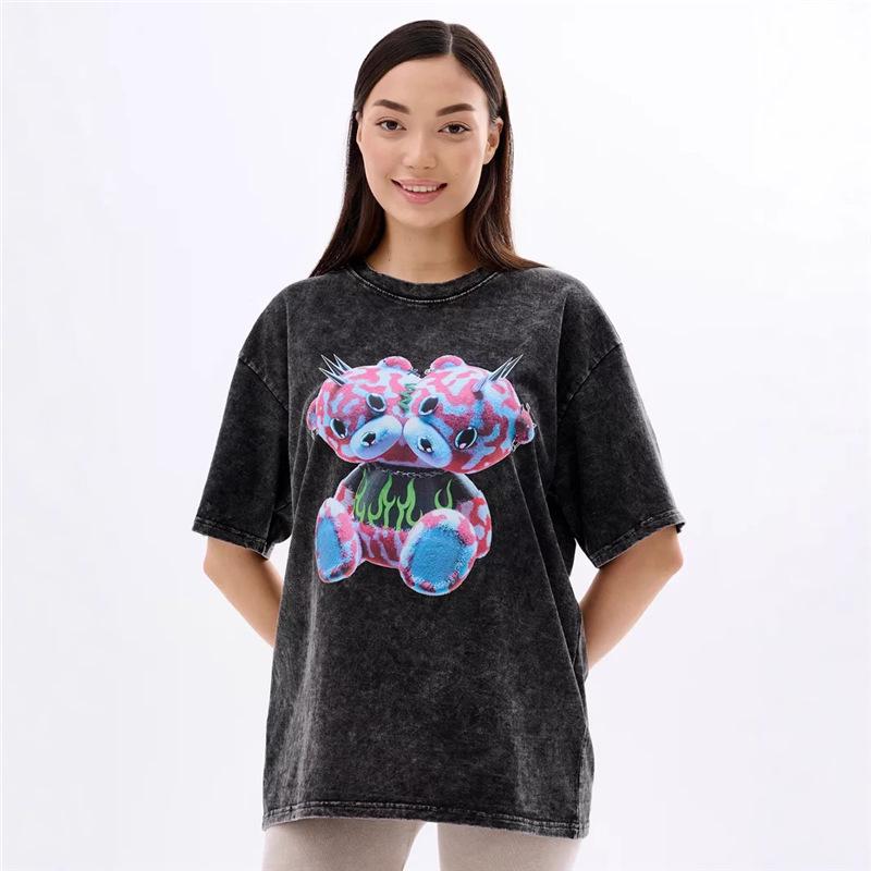 

Ретро черная американская футболка с коротким рукавом 2025 - Неподвластная времени, стираемая летняя мода Medium промывают черный