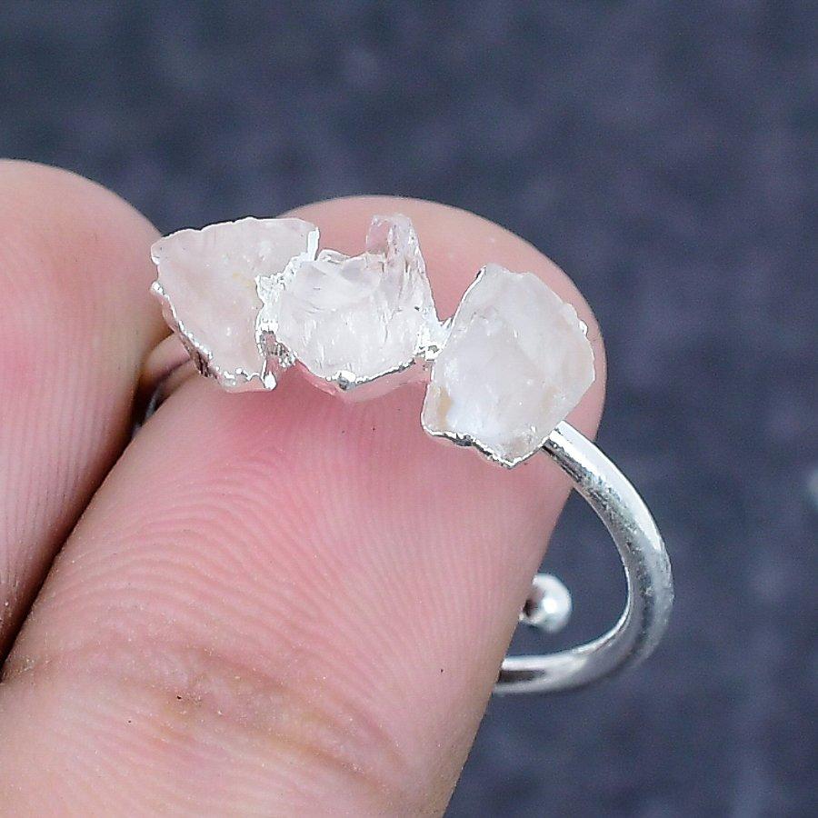 Naturlig Rosenkvarts Rå 925 Sterlingsølv Smykker Ring Størrelse Justerbar e3A46