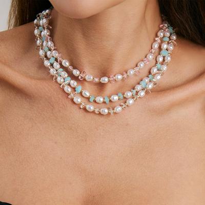 Bohemian Irregular Gravel Necklace Female, Sweet Imitation Pearl Beaded Collarbone Chain Necklace