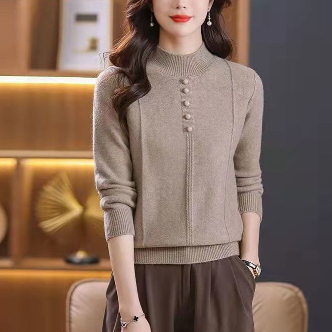 

Полуводолазка, нижняя рубашка, женский свитер, женский осенне-зимний красный осенне-зимний новый утолщенный вязаный свитер 3XL хаки