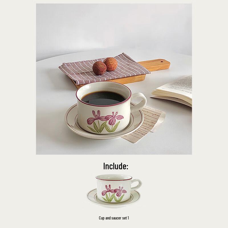 Hand-painted Terracotta Vintage Coffee Cup & Saucer Set