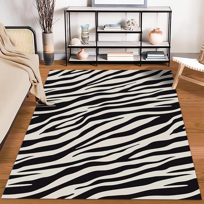 Modern Black and White Zebra Print Area Rug for Living Room Decor Suitable for use as an anti-slip for living room bedroom sofas