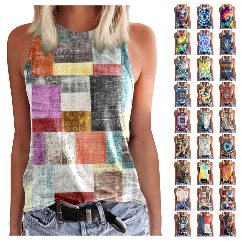 Women's Top Colorful Print Block Top Stylish Tank