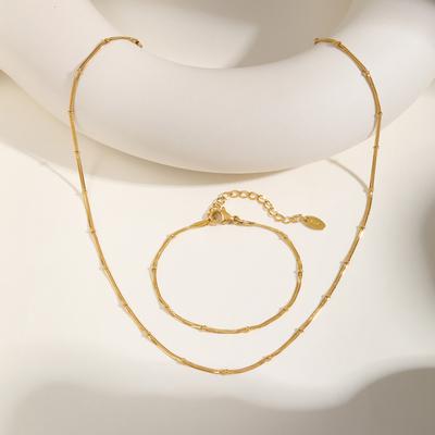Fashion Personality, Stainless Steel Flat Snake Chain With Beads Gold Bracelet Necklace Ladies 2304