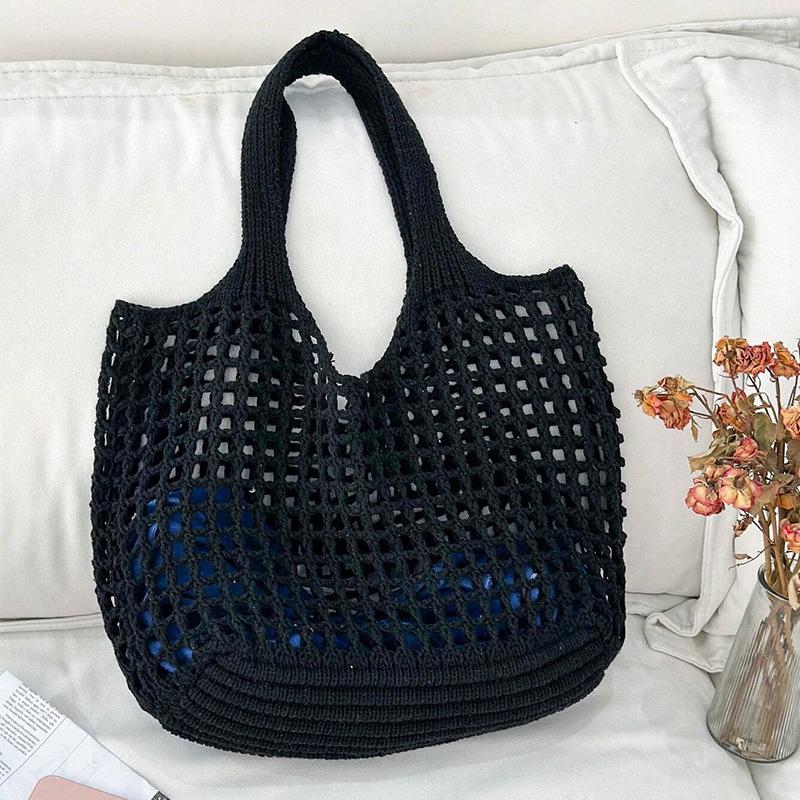 Hollow Out Solid Color Shoulder Bag Fabric Shopper Tote Bags High Quality Versatile New Soft Women's Handbags