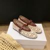 Grape mother's new romantic hollowed-out crochet splicing versatile shallow mouth one-word belt Mary Jane women's summer flat-soled single shoes