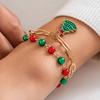 Salircon 2 Pcs/set Cute Christmas Tree Pendant Bracelet Women Trendy Red Green CCB Beads Metal Chain Bangles Couple Jewelry Gift