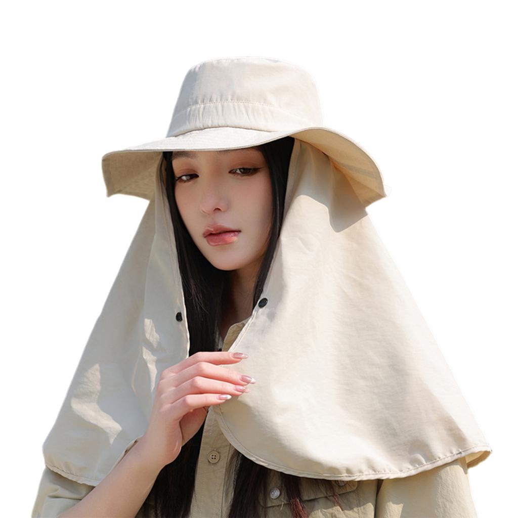 Women'S Sun Hat Solid Color Bucket Hat With Neck Cover Outdoor Uv Sun Protection Wide Brim Hats For Travel Holiday Beach Playing