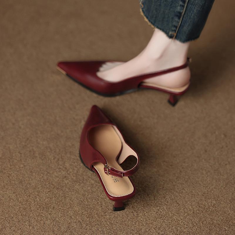 655-1 temperament pointed head shallow mouth single shoes women's shoes summer new versatile thin heel empty half bag head sandals