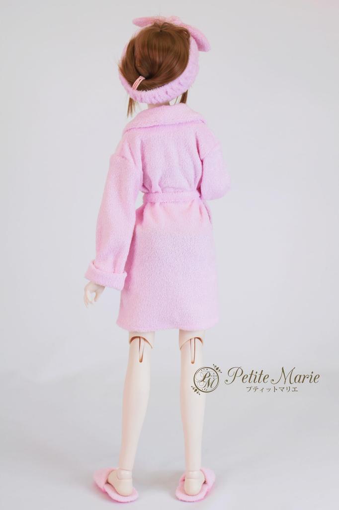 [Petite Marie] 13 DD DDdy Compatible Bathrobe, Slippers, Hair Band 3-piece Set Pink Nightgown Loungewear After Bath Gown Pajamas 60cm Doll (S-L Bust)