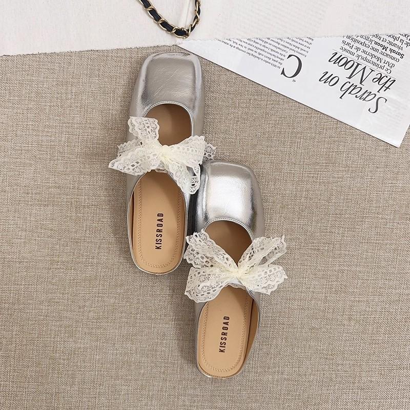 French bag head half slippers women's outer wear 2025 summer new flat-bottomed cool slippers lazy one pedal Mueller shoes