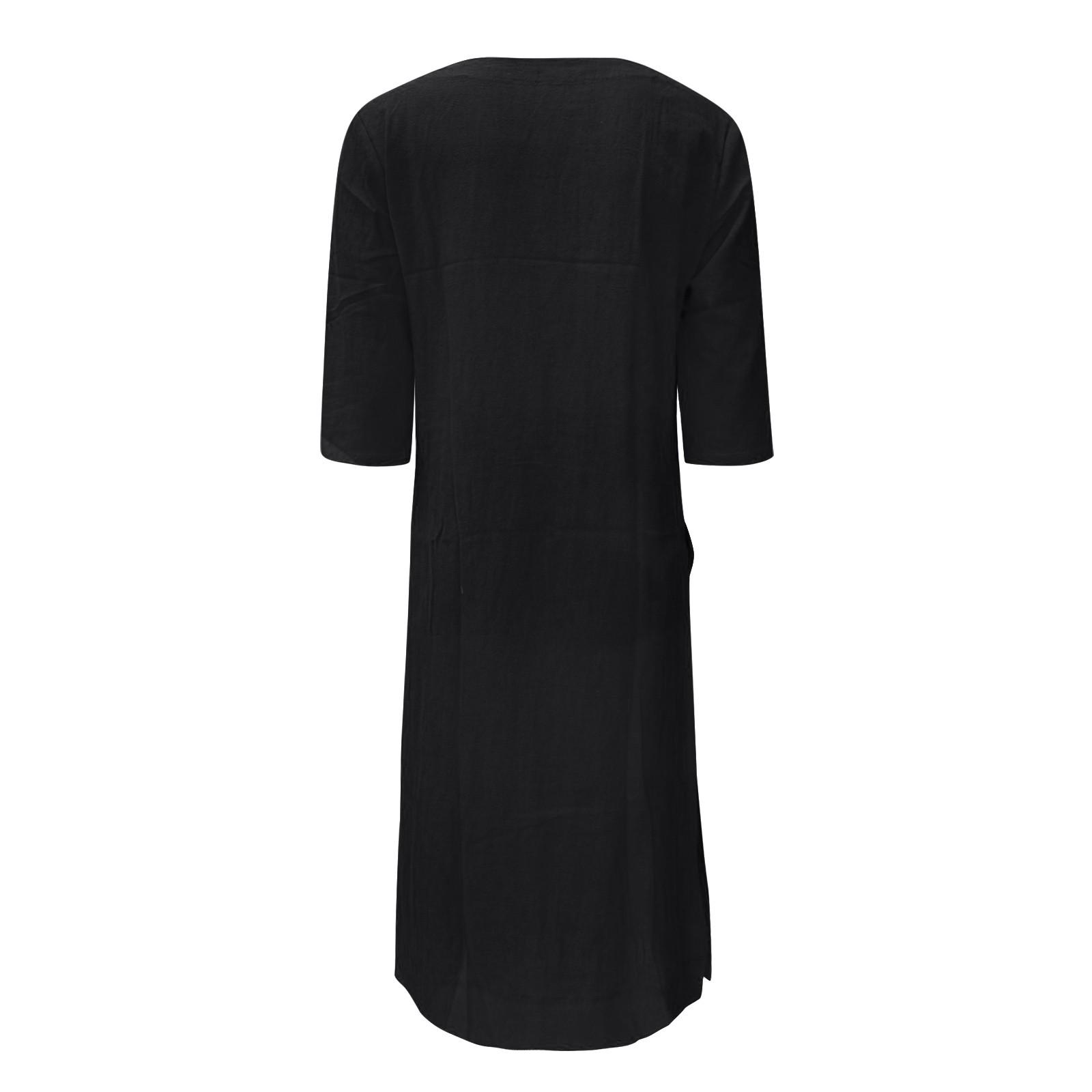 

(SU)Женское повседневное модное однотонное свободное платье-рубашка с карманами и половиной рукавов