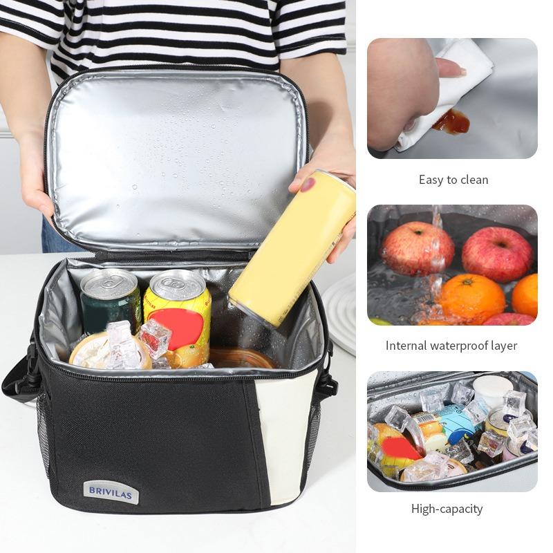 Large Capacity Camping Picnic Bag Waterproof Lunch Box Bag Simple Square Outdoor Portable Crossbody Insulation Bag
