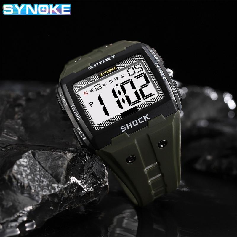 Top Brand New Large Screen Square Outdoor Running Camping Student Watch Men's Sports Electronic Watch Waterproof Luminous Wristwatch