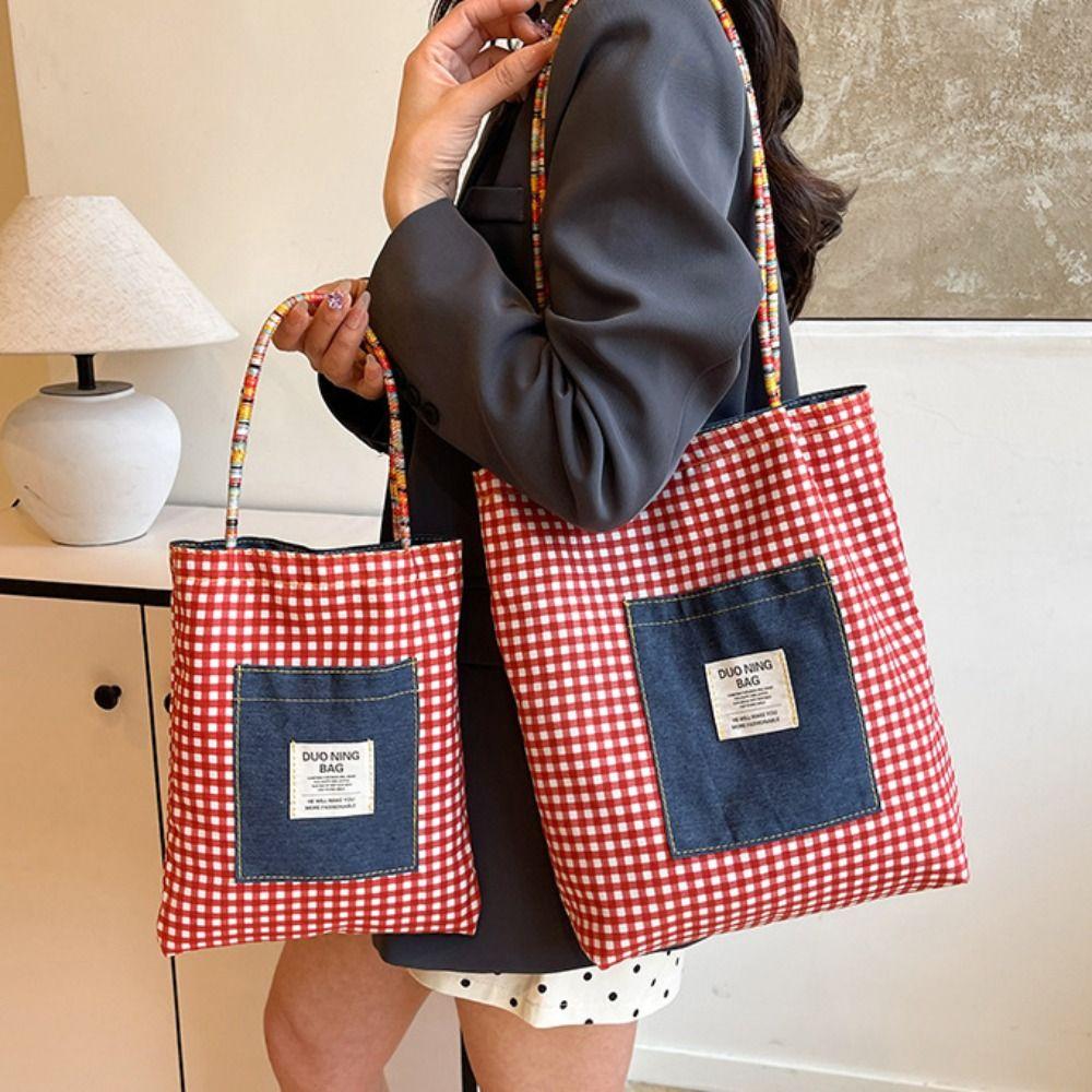 

Retro Double Sided Plaid Canvas Bag Cloth Bohemian Messenger Bag Denim Shoulder Bag Outdoor S