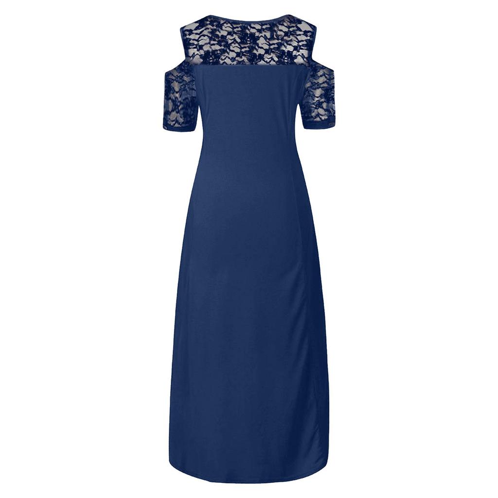 Women's Summer Dress Off Shoulder Lace Trim Elegant Oversized Color Dress