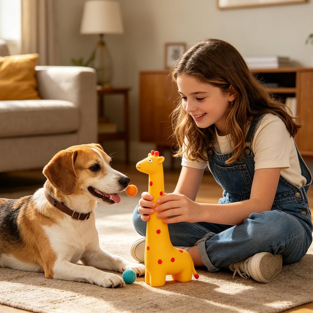 Durable Latex Dog Toy with Long Trunk Elephant Shape Squeaky Chew Toy for Pet Teething and Entertainment / Giraffe Inspired Design
