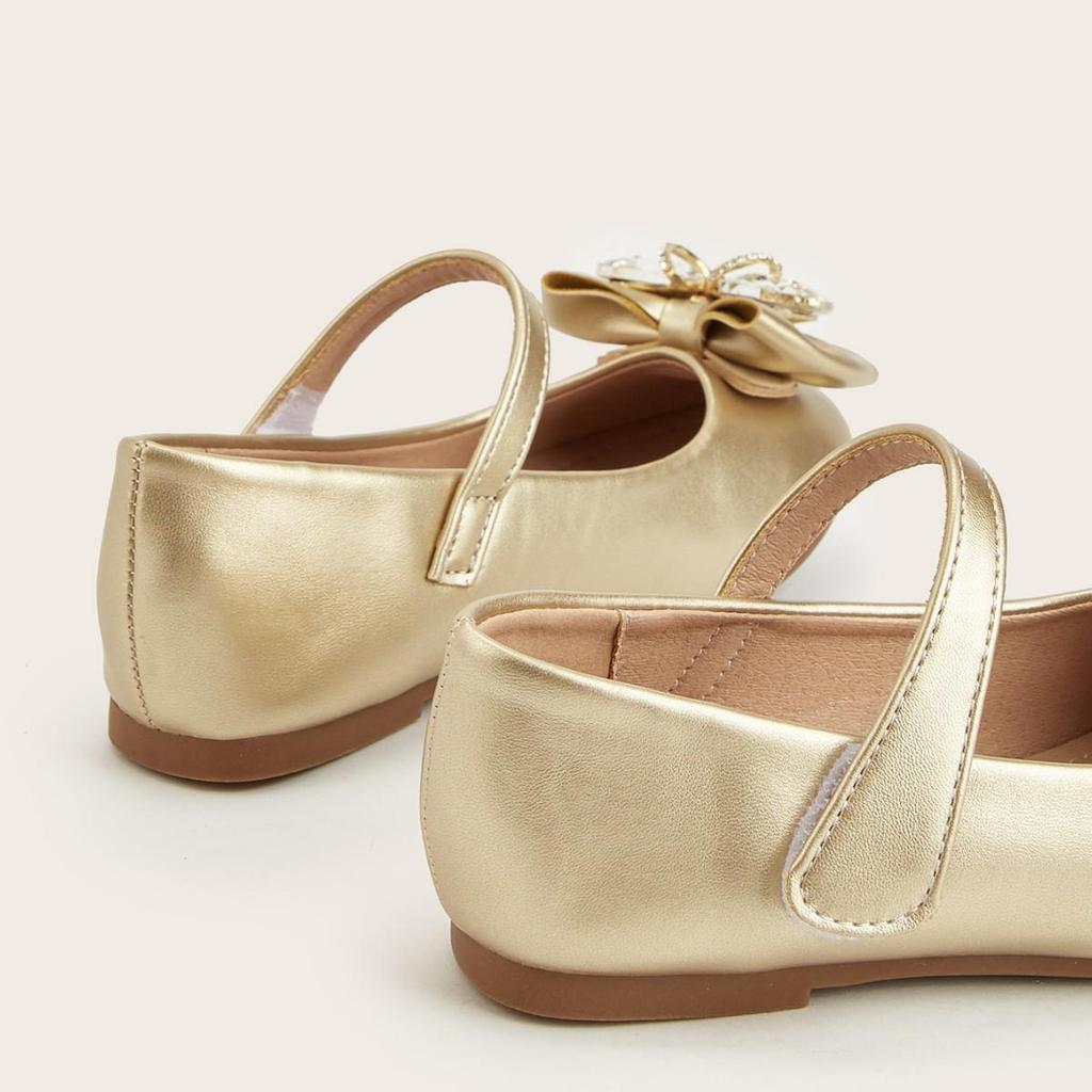 Lente 2026 Prinsessenschoenen voor Meisjes - Ronde Neus met Kristallen Gesp en Strikdetail in Leer.