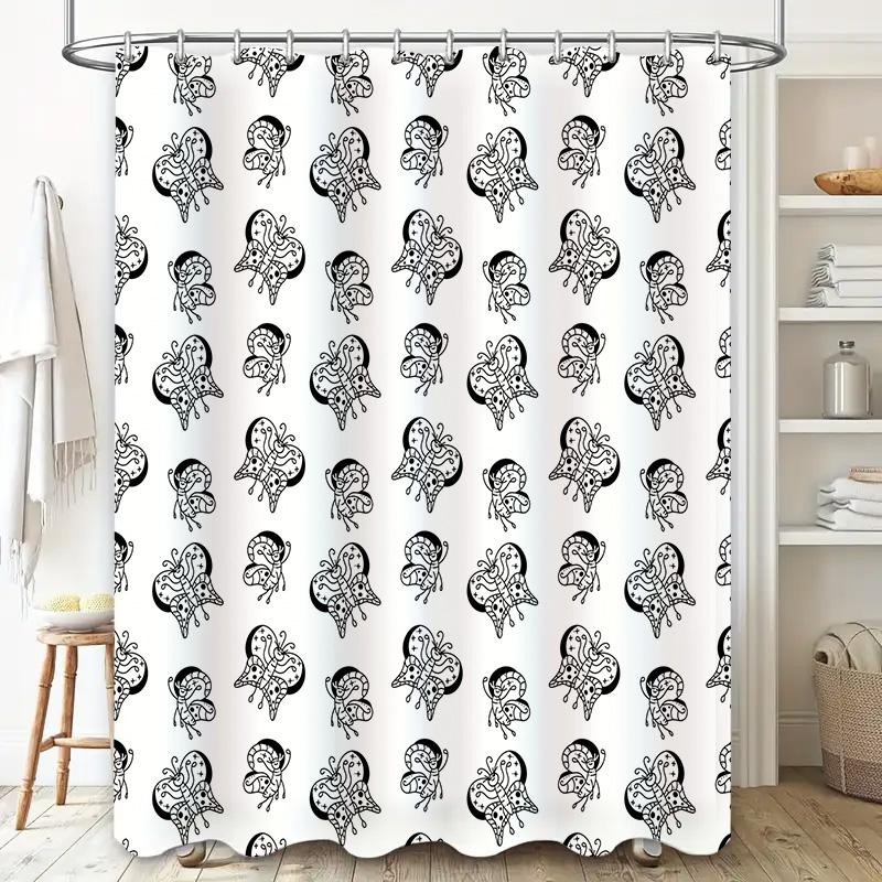 Modern Svart Vit Manet Duschdraperi Dekorativt Badrumstyg Vattentätt Hemdekoration