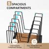 5-Section Inclined Desk File Organizer with Wooden Base Space Saving Metal File Sorter Rack Vertical Multifunctional