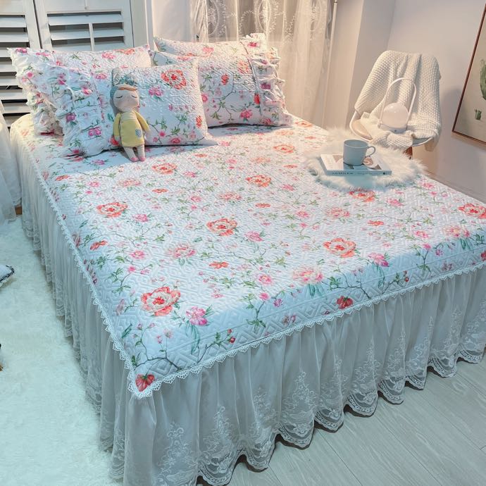 Luxury American Floral Bedding 100% Cotton Quilted Lace Ruffles Bed Skirt Mattress Cover Bedspread Pillowcases Nordic Size 1/3Pc