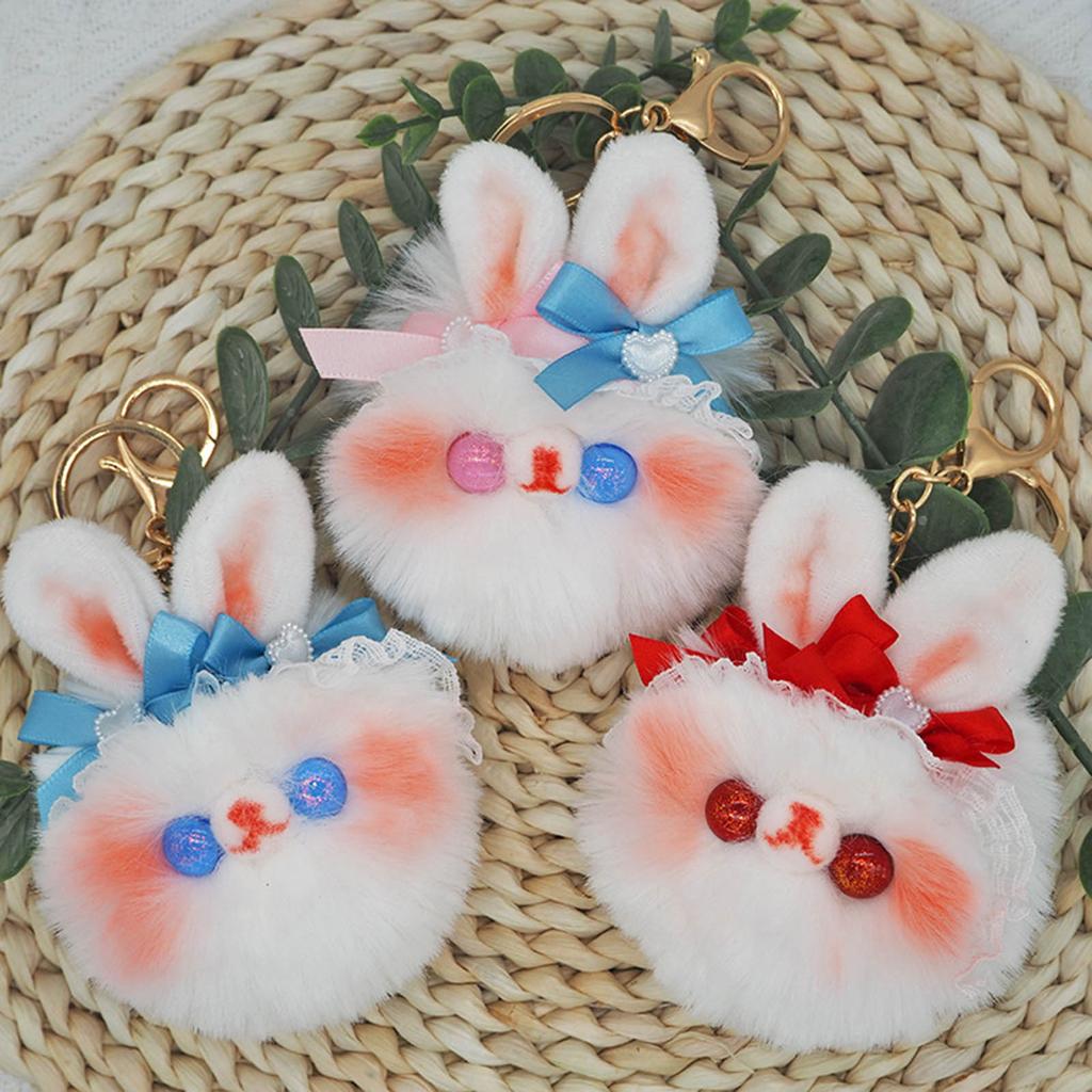 Cute Rabbit Charm Keychains Couple Keyholder Cartoon Mini Plush Animal Keyring
