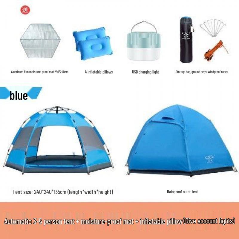 Quick Open Folding Double Layer Tent for 3-5 People - Perfect for Camping, Beach, or Park