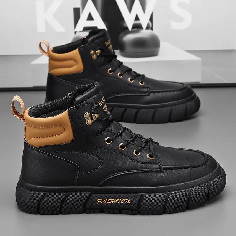 Luksusowe, zabytkowe skórzane krótkie buty męskie nowe zimowe wysokie wygodne do pracy na zewnątrz górskie sporty codzienne buty do deskorolki