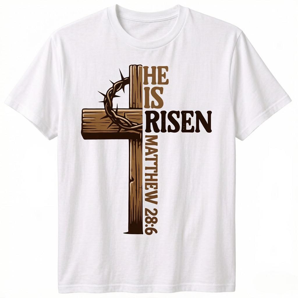 Easter Cross He Is Risen Jesus Christian Unisex Women TShirt Christian Cross Bible John 316 Reflection Saying  Unisexs Tshirts XL