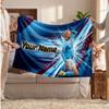 Erling Haaland Personalized Fleece Blanket With Football Logo, Custom Name Text Soft Warm Home Throw Blanket