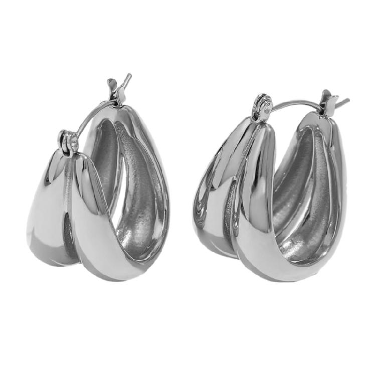 Modern Double U Shaped Loop Earrings In Sturdy Titaniums Steel Materials 18K Gold Coated Waterproof Jewelry Accessory