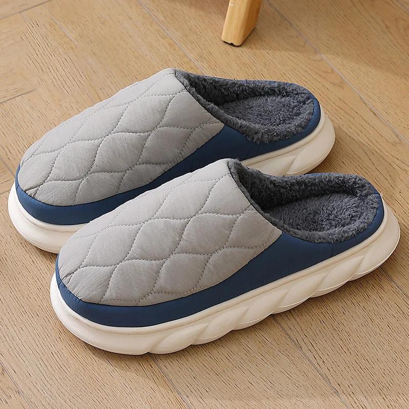 Fashion New Winter Warm Fur Plush Slippers Men Soft Cozy Outdoor Casual Shoes Waterproof Male Slides Thick Sole Cotton Slippers