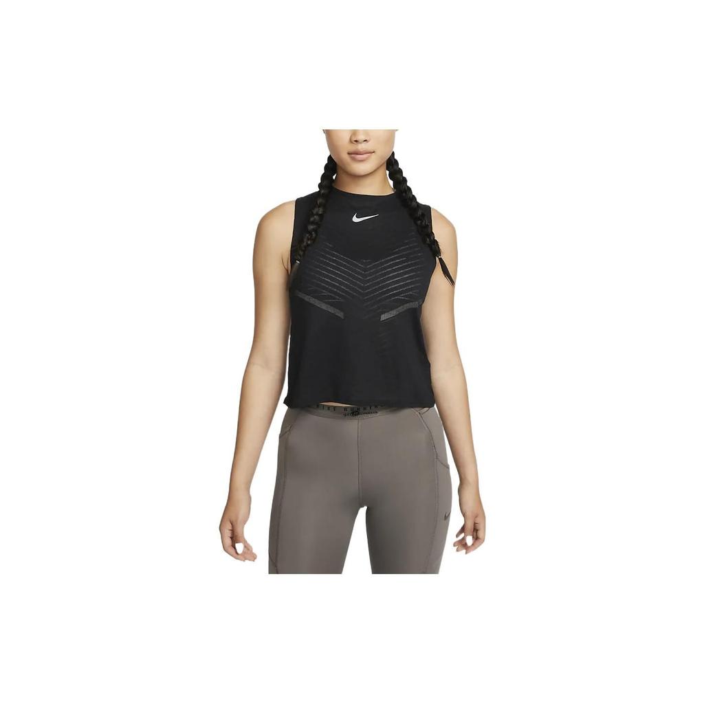 Nike Dri-Fit Solid Reflective Logo Round Neck Tank Top Women Tops Black DQ5941-010